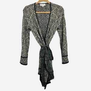 Knox Rose Brown & Black Aztec Western Print Cardigan Sweater with Belt‎ - MEDIUM